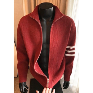 酒红色开衫毛衣男秋冬圣诞穿搭立领外套慵懒风针织上衣 M3001图片