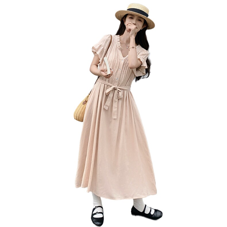 新品压褶连衣裙女夏休闲宽松法式茶歇裙子A806P125K178,女装连衣裙,2C269