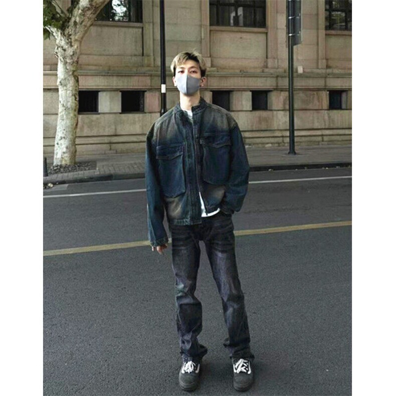 秋季渐变水洗口袋牛仔夹克男女短款宽松立领情侣外套J2201,男装夹克,星座1116A（原606A-3）