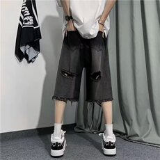 601-P36美式水洗做旧牛仔短裤男女高街复古割破阔腿百搭宽松，男装牛仔裤，电商B323A