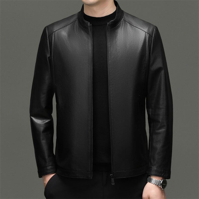 BG-G2808-1春秋款海宁男式头层绵羊皮真皮皮立领修身休闲皮夹克，男装皮衣，电商B360A（原721A）