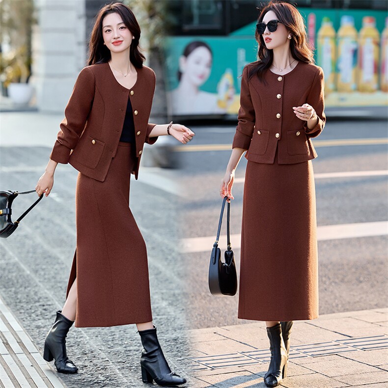 小香风气质毛呢套装裙女2025秋冬新款超好看短外套半身长裙两件套，女装套装/套裙，魅影