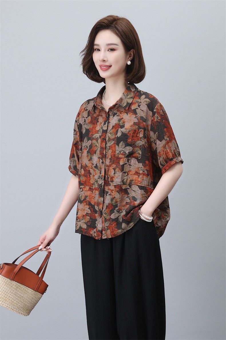 冰丝衬衫妈妈装端庄大气50多岁2025新款穿搭夏季哈伦裤,女装衬衫,3200格调