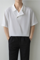 小伙立领纯色衬衫男休闲宽松风刺绣衬衣轻熟风A236-82578-P45，男装衬衫，电商A236