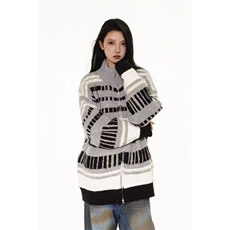 秋冬高级感撞色拉炼立领毛衣男女宽松韩系慵懒风加厚针织开衫外套，男装针织衫/毛衣，星座1013-1