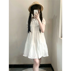 初恋小白裙可爱学院风绣花连衣裙女夏季宽松小个子泡泡袖娃娃短裙，女装连衣裙，星座506A
