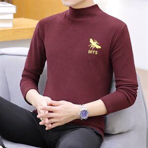 冬季半高领双面绒刺绣蜜蜂卫衣男加绒加厚保暖打底衫长袖棕330P28图片