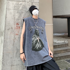 欧美式雕像印花水洗做旧夏无袖背心/马甲/坎肩XZ514-2-1285-P38，男装背心/马甲，星座514-2(原B239)