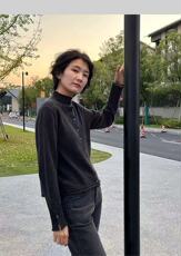 半高领卷边针织开衫时尚百搭，女装针织衫/毛衣，百纯羊绒