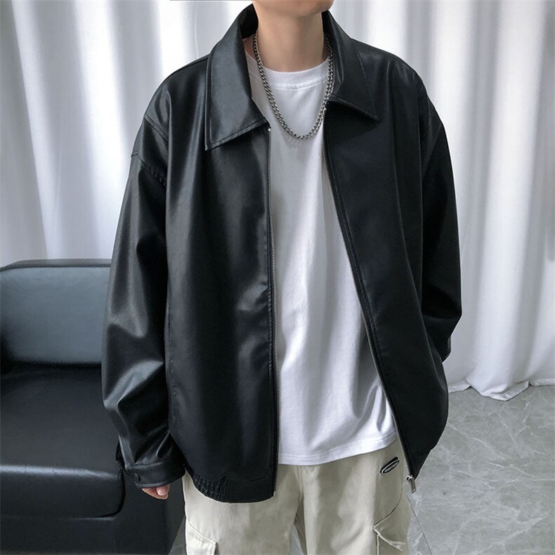 现货主推高质量皮衣外套男宽松皮夹克机车服A026P95加绒P105,男装夹克,电商A351