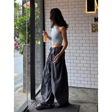 美式复古休闲裤女早秋新款灰色宽松阔腿裤垂坠感直筒百搭长裤子潮，男装休闲裤，星座506A