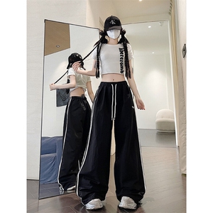 运动休闲裤男女款夏季薄款裤宽松慵懒风高腰阔腿裤垂坠感K028-P40图片