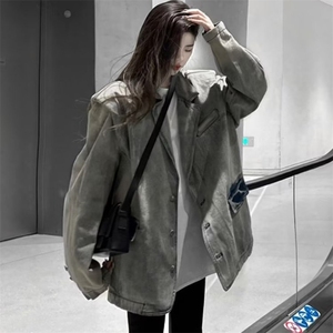 西装牛仔上衣复古独特设计宽松西装领夹克 1001-1-JK925-P62图片