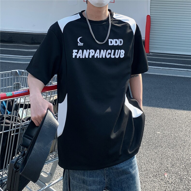 2026夏装新款薄款宽松拼接短袖印花五分袖T恤T6603/特P30黑色3,男装T恤,电商A094
