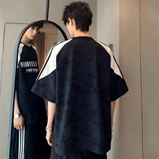 撞色拼接高级百搭休闲男女同款街头时尚潮牌短袖T恤T335-P35，男装T恤，电商C307
