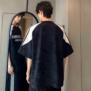 撞色拼接高级百搭休闲男女同款街头时尚潮牌短袖T恤T335-P35图片