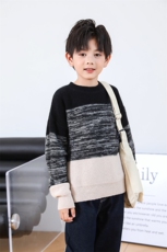 时尚儿童五针花纱撞色圆领针织衫舒适保暖春秋冬，童装毛衣，越洋羊