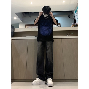 现货 24春夏渐变复古蓝黑色宽松直筒阔腿牛仔裤男 K5806-P50图片