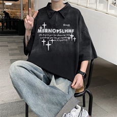 T107-P40美式宽松型水洗做旧渐变polo短袖，男装T恤，星座1501-1