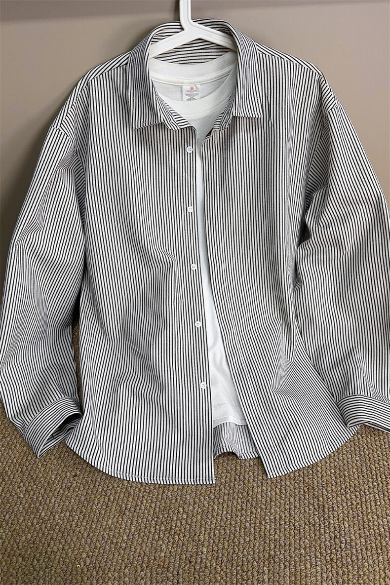 B221美式ins高街暗黑宽松条纹长袖衬衫SY2540-特P35控59,男装衬衫,电商B221