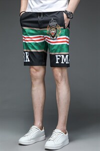 时尚条纹印花短裤男薄款宽松休闲裤子夏季青年男士潮流沙滩五分裤图片