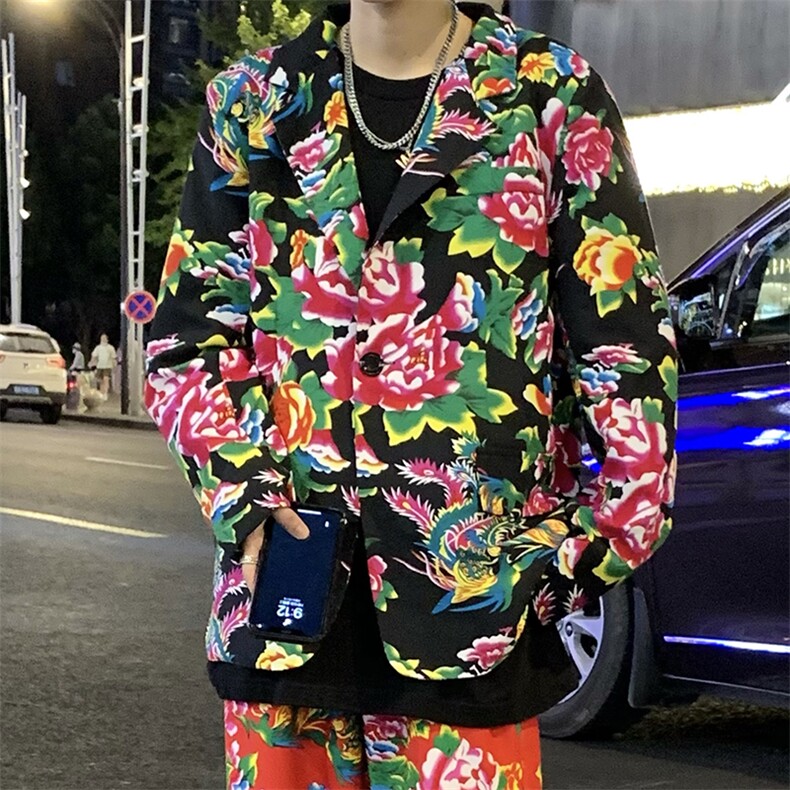 XZ01港风文艺男大码宽松西服东北大花潮牌开衫男女风民族特色,男装西服,星座115A(原星座507）
