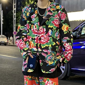 XZ01港风文艺男大码宽松西服东北大花潮牌开衫男女风民族特色图片