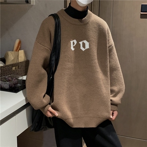 秋冬情侣款新款针织衫圆领毛衣男装港风宽松外套X5579-P75限98图片