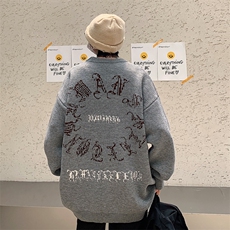 XZ301B-JB2511-P68火焰字母提花针织衫美式街头潮牌套头毛衣，男装针织衫/毛衣，星座301B