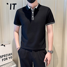 店主风社会小伙男士异色拼接翻领POLO衫休闲T恤301A-1/PL100/P53，男装T恤，星座301A-1