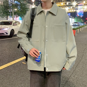 新款港风纯棉夹克男翻领纯色上衣外套A157B-J2519-特P85图片