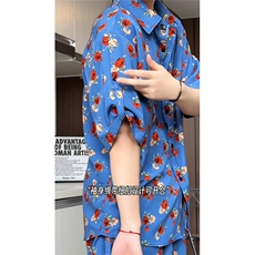 短袖衬衫男+短裤男套装男100%聚酯纤维M-5XL大码TZ78702P50控98，男装休闲套装，星座226-1