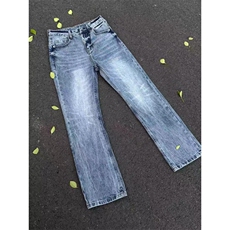 「Pansk」闪电波纹冰蓝牛仔重工水洗纹竹节直筒微喇NZ102-特批40，男装休闲裤，星座310A-4