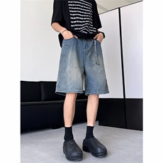 美式复古做旧夏季牛仔短裤男宽松直筒阔腿五分裤坠感中裤S211-p38，男装牛仔裤，星座1008