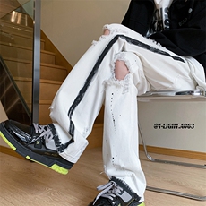 美式高街夏季破洞涂鸦黑白牛仔裤货号K739P65，男装牛仔裤，电商A063