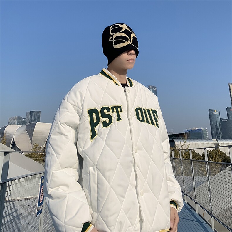 F38-P70 冬季新款潮牌加厚运动棉衣菱形格棒球服棉服男士外套图片