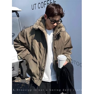 座山雕立领毛领皮草外套男宽松冬季飞行棉服 MS6026图片