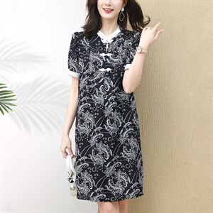 2022年夏季时尚有范潮流白立领盘扣舒适透气连衣裙图片