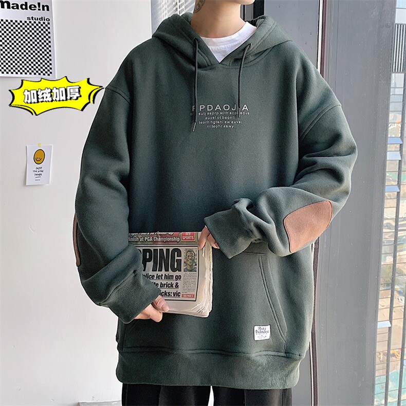 2021冬季新港风短句大码男女贴布印花加绒加厚连帽卫衣W5201-P50图片