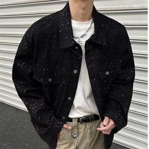 春秋季高街满天星牛仔外套男夹克宽松学生痞帅休闲上衣 JK3570图片