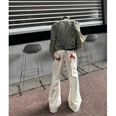 有货。垫肩短款拼接牛仔外套潮牌无领夹克男W6969-P75，男装工装外套，星座412-3