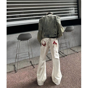 有货。垫肩短款拼接牛仔外套潮牌无领夹克男W6969-P75图片