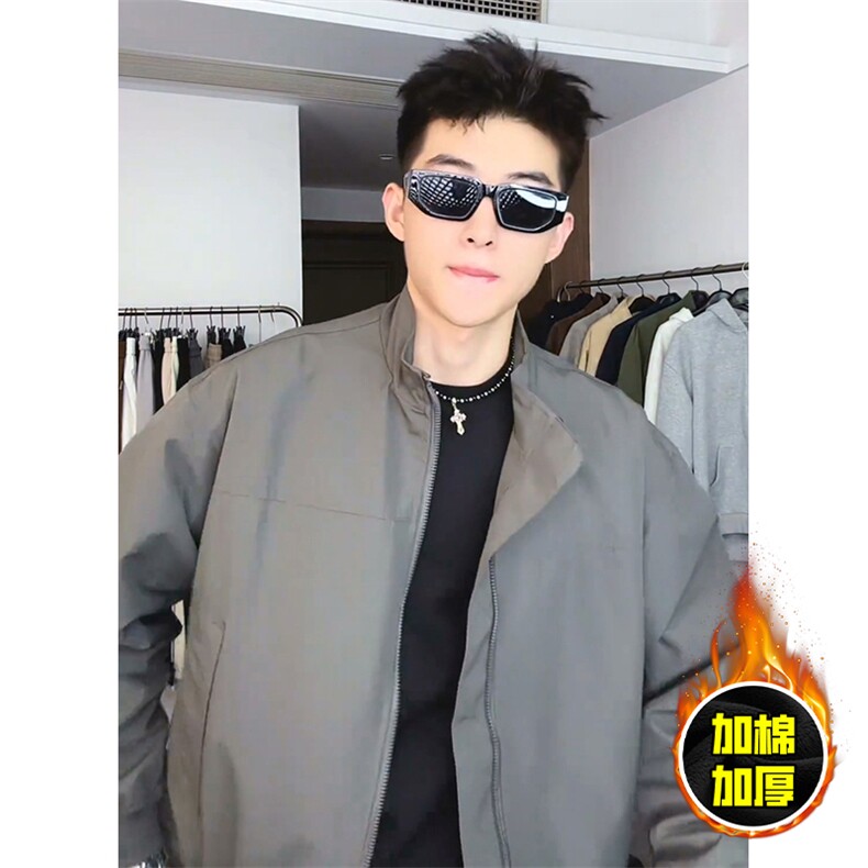 现货秋冬季美拉德立领飞行立领夹克boxy廓形棉衣高街加厚加棉外套，男装夹克，电商A486-1