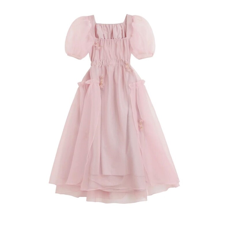 decplace/小众设计法式方领粉色露背温柔颗粒，其它，dec place