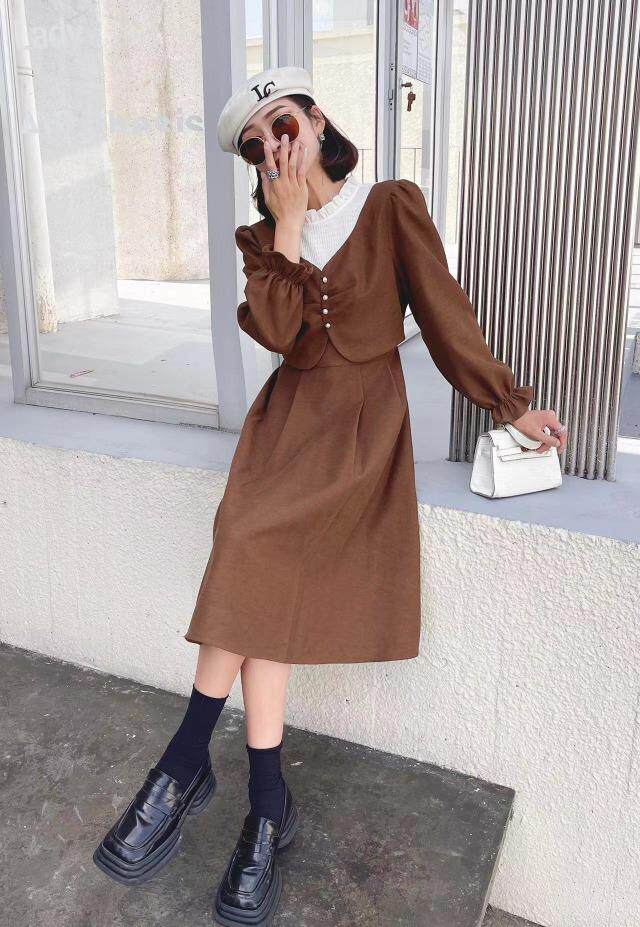 假两件套连衣裙，气质淑女款、两色、四个尺码，女装连衣裙，依柏璐(1F)