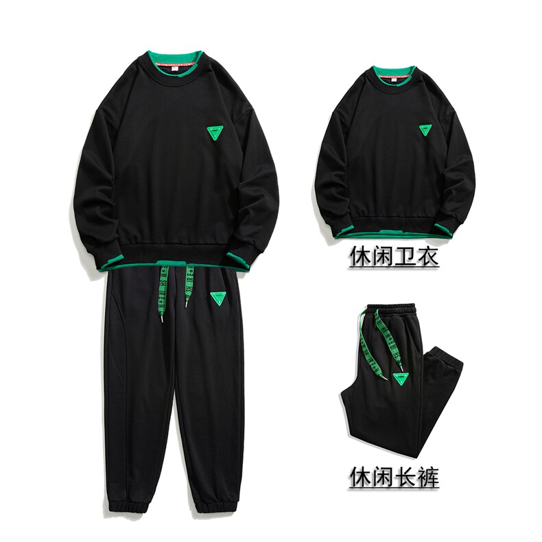 1秋季休闲圆领假两件情侣大码M-5XL青春套头卫衣套装7144P98控128图片