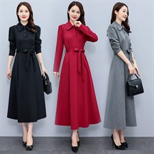 高级感长袖衬衫连衣裙女2023春秋新款高端气质修身显瘦过膝长裙子，女装大码女装，琦鑫阁（原依鑫阁）