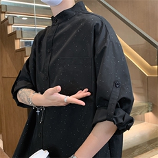 C9066/P35新款满天星烫金个性短袖衬衣男宽松衬衫7分袖可调节，男装衬衫，电商A141