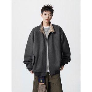 可二开格子拼接麂皮绒M-5XL大码两穿宽松夹克男JK78114P75控128图片