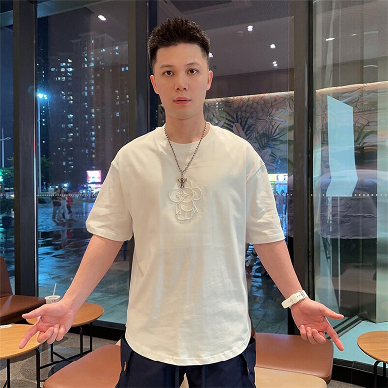 2025夏季短袖美式潮流百搭重工刺绣男士t恤ZS9722P48,男装T恤,电商A089-1